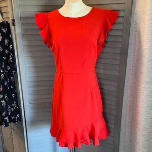 Elegant Red Ruffle Sleeve Mini Dress